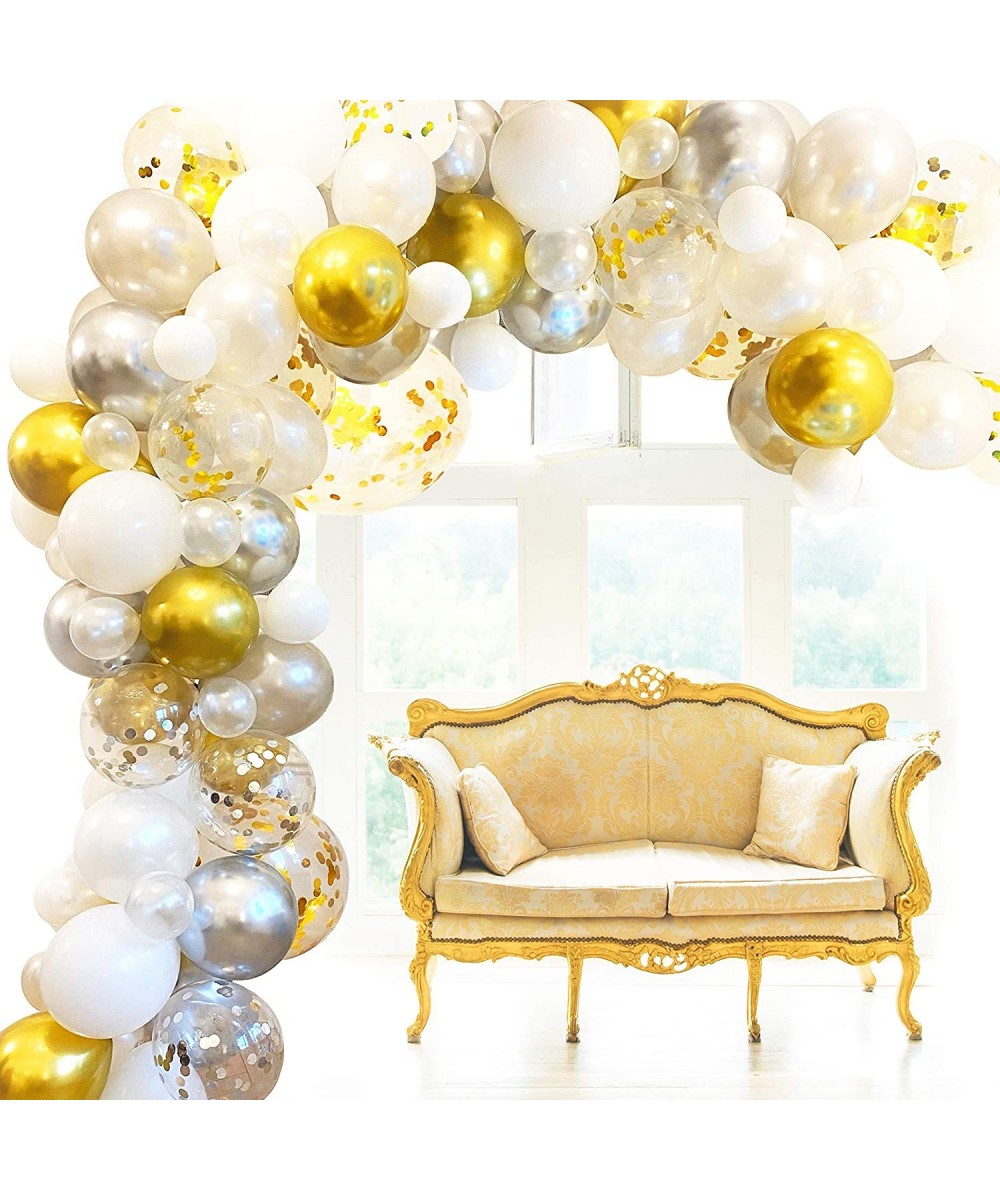 White and Gold Balloon Garland Kit- Confetti Baloon Arch Kit Wedding Shower Engagement Party Decorations Set with Glue Points...