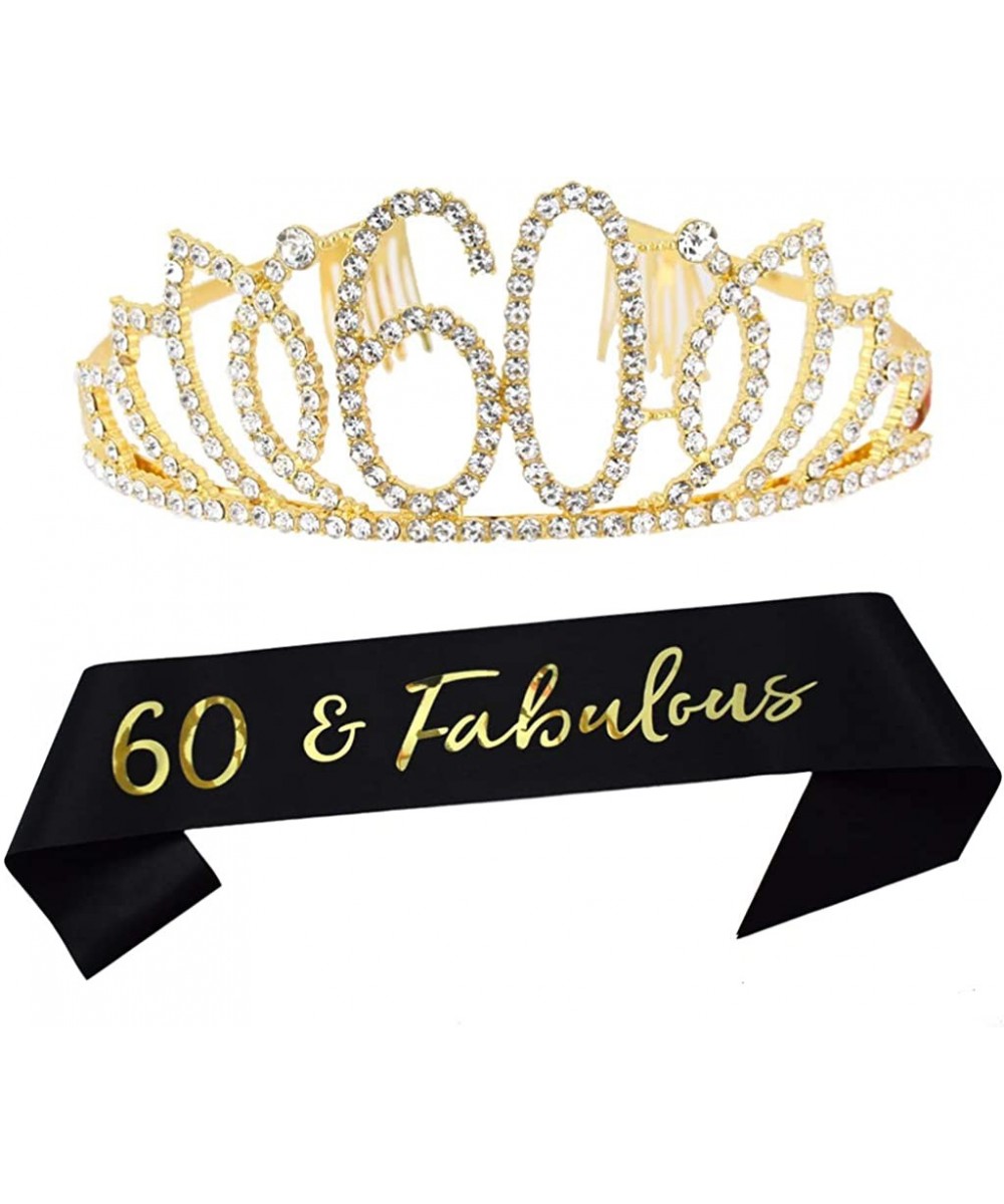 60th Birthday Tiara and Sash Happy 60th Birthday Party Supplies 60 Fabulous Black Glitter Satin Sash and Crystal Tiara Prince...