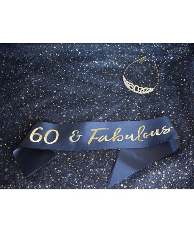 60th Birthday Tiara and Sash Happy 60th Birthday Party Supplies 60 Fabulous Black Glitter Satin Sash and Crystal Tiara Prince...