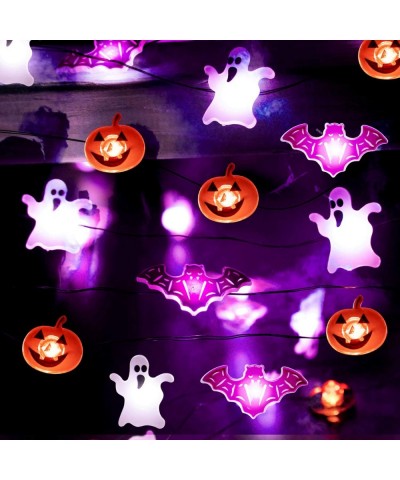 Halloween Lights- Set of 3 String Lights Battery Operated- 25 LEDs String Lights with Orange Pumpkins- Purple Bats- White Gho...