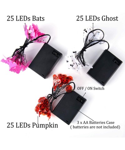 Halloween Lights- Set of 3 String Lights Battery Operated- 25 LEDs String Lights with Orange Pumpkins- Purple Bats- White Gho...