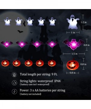 Halloween Lights- Set of 3 String Lights Battery Operated- 25 LEDs String Lights with Orange Pumpkins- Purple Bats- White Gho...