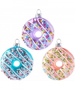 Sprinkle Purple Blue Peach Donut 2.5 inch Glass Decorative Christmas Ornament- Set of 3 - CA18XSN30W9 $24.16 Ornaments