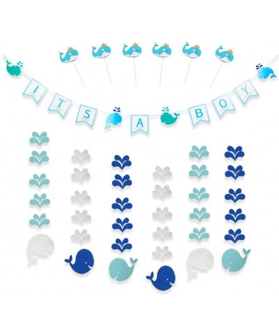 It's A BOY Whale Banners & 6 Packs Garlands & 6 Packs Cake Toppers for Baby Shower Blue Themed Hanging Garlands Cutout Decor ...