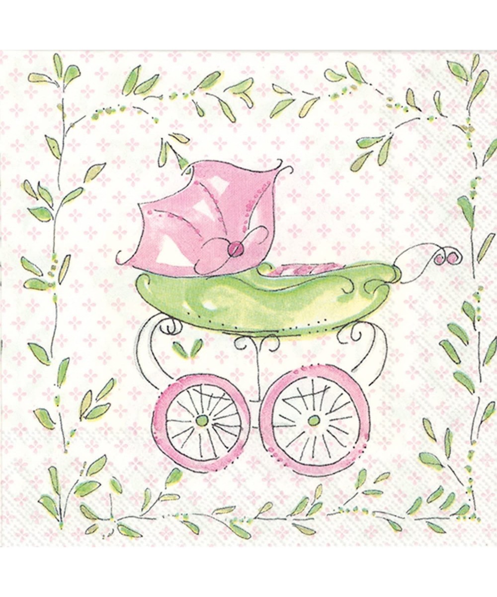 C707659 Rosanne Beck 20 Count Paper Cocktail Napkins- Pink Baby Carriage - Baby Carriage- Pink - CC12DTF35UV $8.02 Tableware