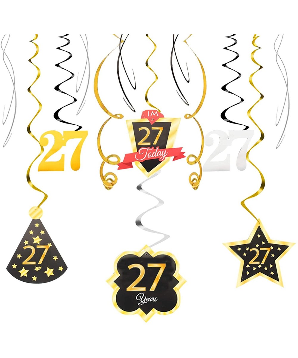 27 Birthday Decoration Happy 27th Birthday Party Silver Black Gold Foil Hanging Swirl Streamers I'm Twenty-seven Years Old To...