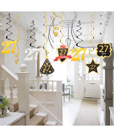 27 Birthday Decoration Happy 27th Birthday Party Silver Black Gold Foil Hanging Swirl Streamers I'm Twenty-seven Years Old To...