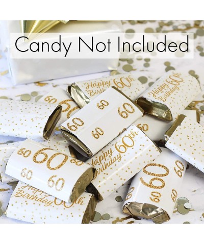 White and Gold 60th Birthday Mini Candy Bar Wrappers - 45 Stickers - CS188ZWME83 $6.09 Favors
