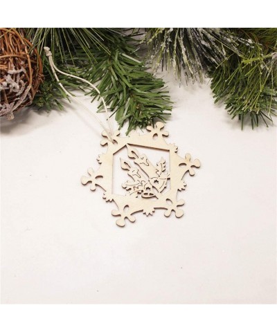 10PCS Christmas Ornaments- Snowflake Elk Bell Shaped Reindeer Wooden Ornaments Xmas Tree Hanging Embellishment Crafts with Ro...