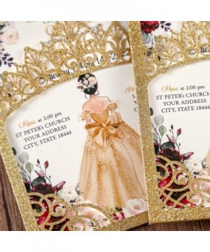 5x7.2 inch 1PC Blank Gold Glitter Quinceanera Invitations Kit Laser Cut Hollow Crown Pocket Quinceanera Invitation Cards with...