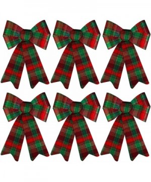 6 Pack Red with Green Buffalo Plaid Bows Christmas Wreaths Bows Velvet Christmas Bows for Christmas Indoor and Outdoor Decora...