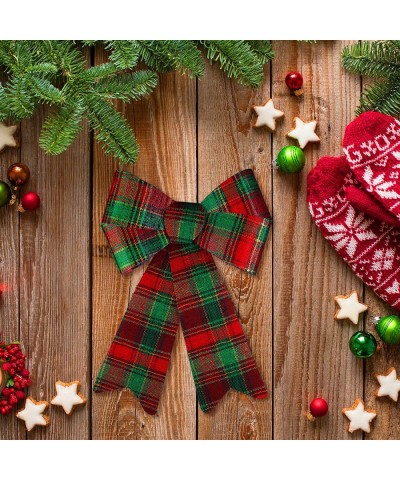 6 Pack Red with Green Buffalo Plaid Bows Christmas Wreaths Bows Velvet Christmas Bows for Christmas Indoor and Outdoor Decora...