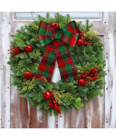 6 Pack Red with Green Buffalo Plaid Bows Christmas Wreaths Bows Velvet Christmas Bows for Christmas Indoor and Outdoor Decora...