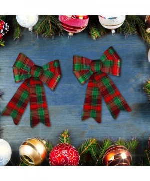 6 Pack Red with Green Buffalo Plaid Bows Christmas Wreaths Bows Velvet Christmas Bows for Christmas Indoor and Outdoor Decora...