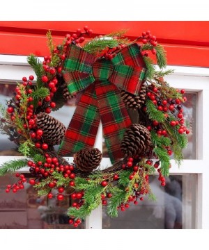 6 Pack Red with Green Buffalo Plaid Bows Christmas Wreaths Bows Velvet Christmas Bows for Christmas Indoor and Outdoor Decora...