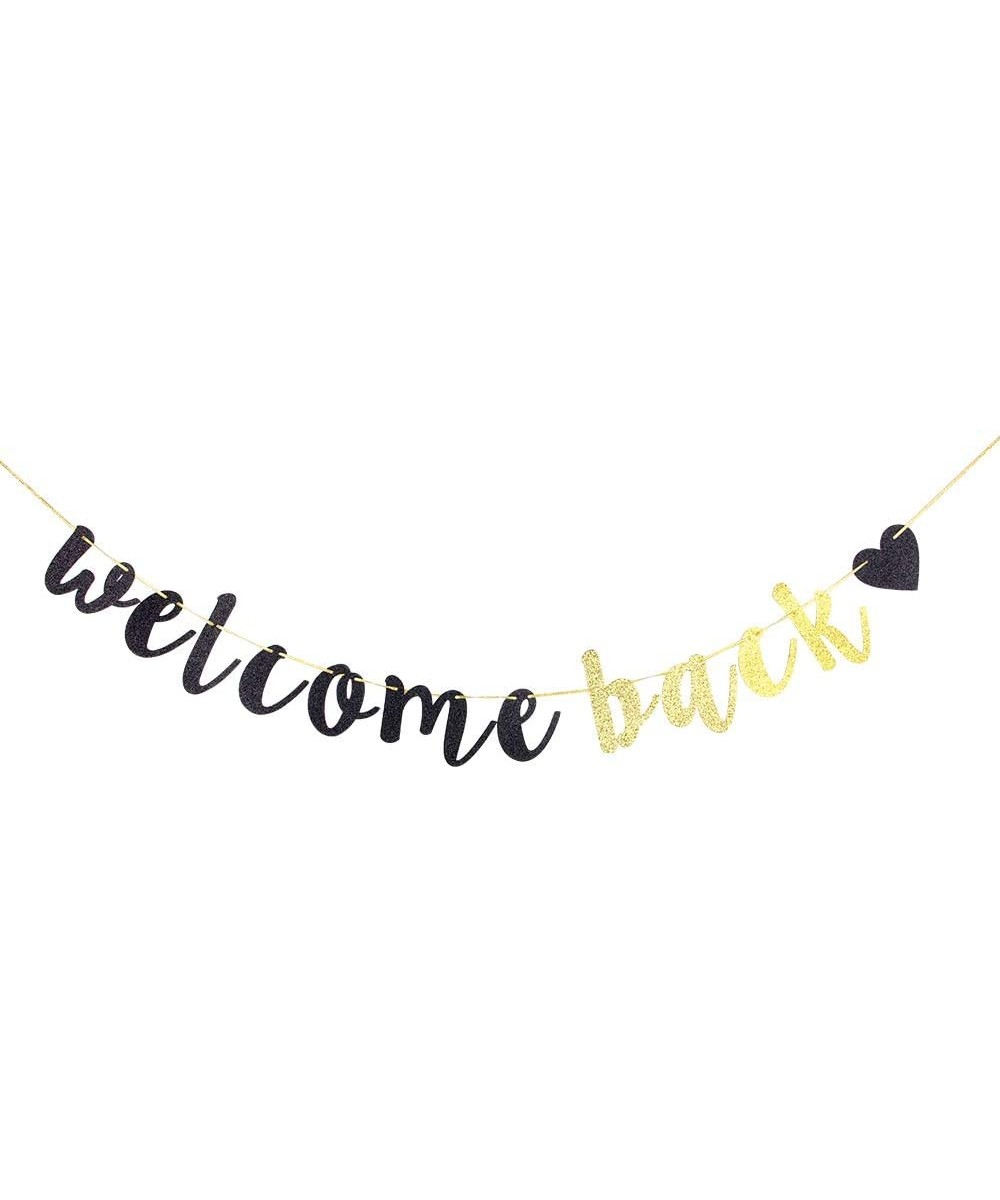 Welcome Back Banner-Black and Gold Glitter Retirement Party Banner- Moving Away-Retirement Party Decorations Sign- First Day ...