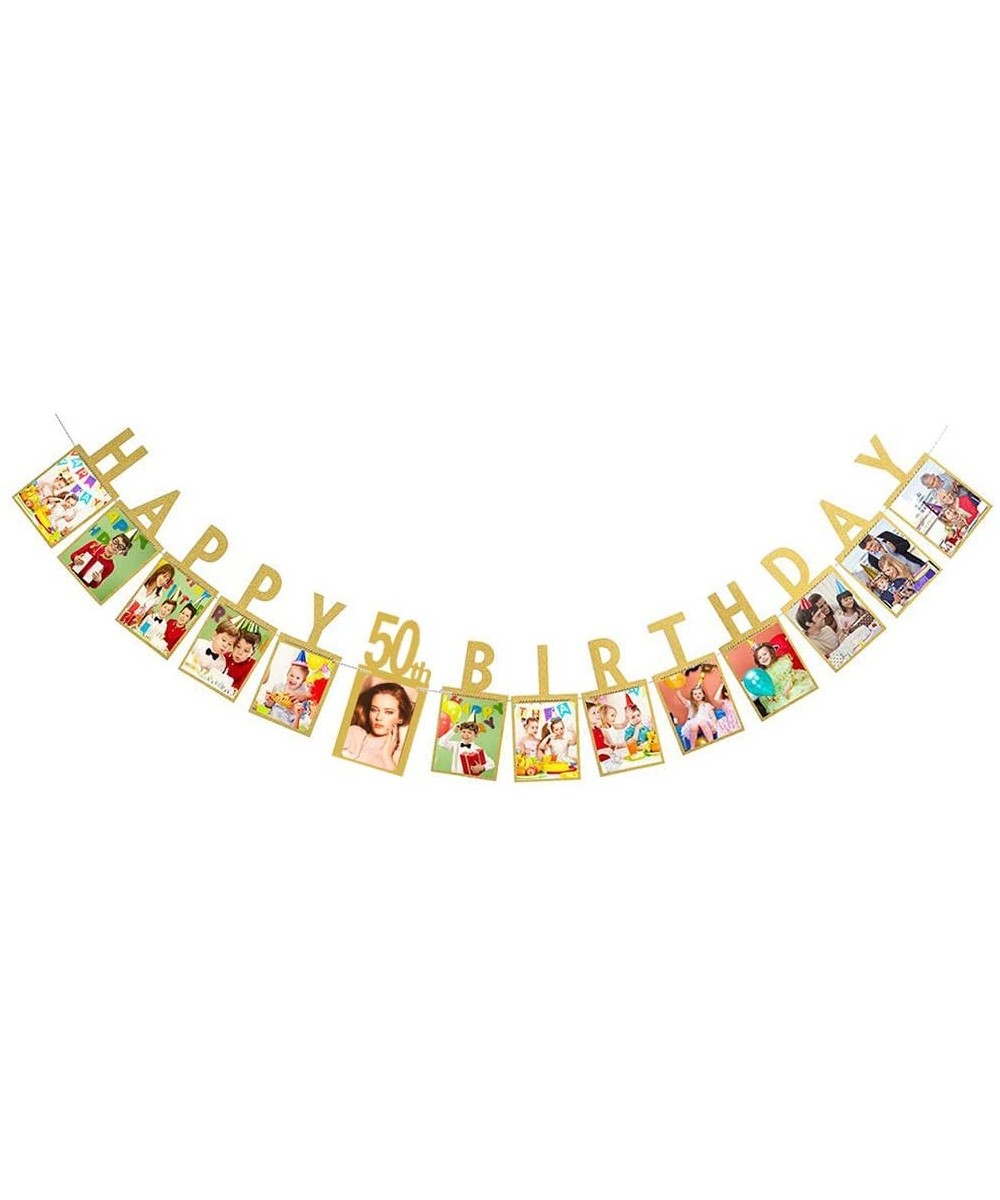 Happy 50th Birthday Fabulous Fifty 50 Years Photo Banner Gold Foiled for 50th Birthday Decorations Picture Bunting - Gold - C...