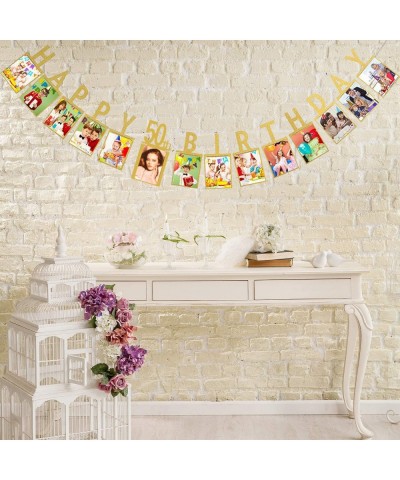 Happy 50th Birthday Fabulous Fifty 50 Years Photo Banner Gold Foiled for 50th Birthday Decorations Picture Bunting - Gold - C...