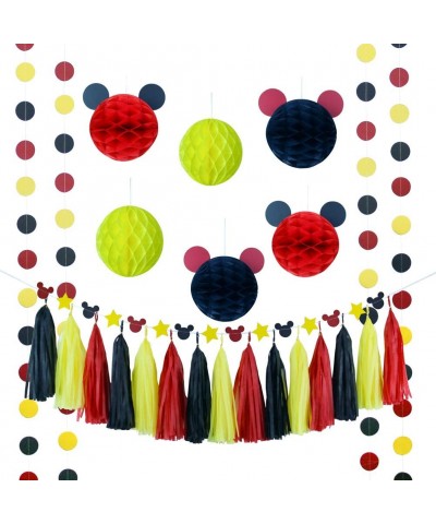 Mickey Mouse Party Decoration Kit- Mickey Color Red Black Yellow Paper Honeycomb Balls Tassel Garland Mickey Color Banner Par...