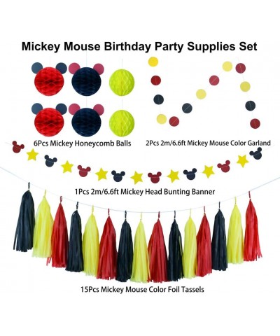 Mickey Mouse Party Decoration Kit- Mickey Color Red Black Yellow Paper Honeycomb Balls Tassel Garland Mickey Color Banner Par...