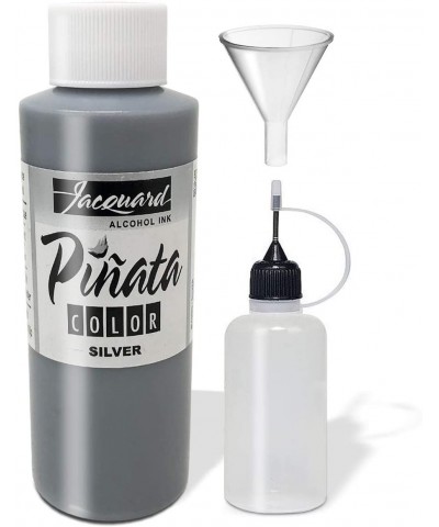 Pinata Silver Alcohol Ink 4-Ounce- Pixiss 20ml Needle Tip Applicator Bottle and Funnel- Bundle for Yupo and Resin - Silver - ...