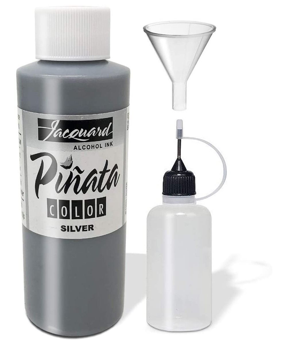 Pinata Silver Alcohol Ink 4-Ounce- Pixiss 20ml Needle Tip Applicator Bottle and Funnel- Bundle for Yupo and Resin - Silver - ...