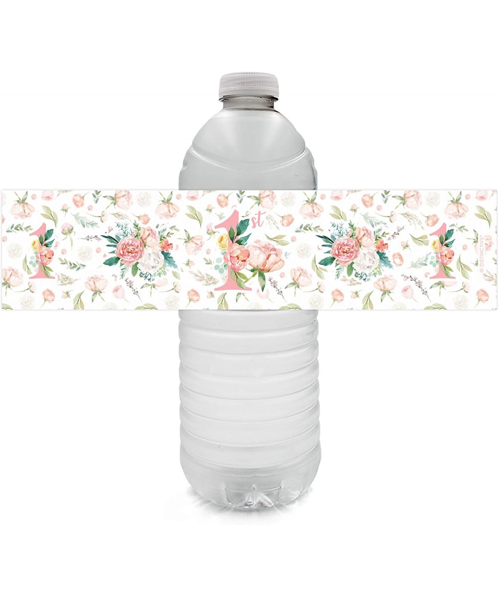 Pink Floral 1st Birthday Party Water Bottle Labels - 24 Stickers - CU18MD4KUEZ $7.84 Favors