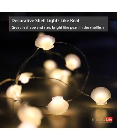 LED String Lights- Decorative Shell Lights- 50 Bright Warm Sea Shells- Micro LED Lights String- Battery Operated - CJ192G7YNQ...