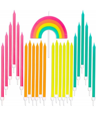 Rainbow Birthday Cake Topper with Long Thin Candles in Holders (5.5 in- 25 Pack) - CX18W3MRLIE $6.26 Birthday Candles