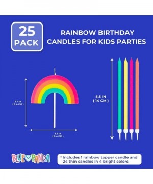 Rainbow Birthday Cake Topper with Long Thin Candles in Holders (5.5 in- 25 Pack) - CX18W3MRLIE $6.26 Birthday Candles