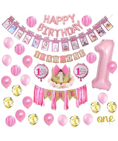 1st Birthday Girl Decorations Pink Party Supplies - Happy First Birthday Banner- Number 1- Photo Banner 0-12 Month- Birthday ...