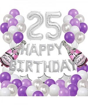 Silver Number 25 Foil Balloons Happy Birthday Banner with 47Pcs Latex and Foil Balloons for 25th and 52nd Birthday Party Deco...