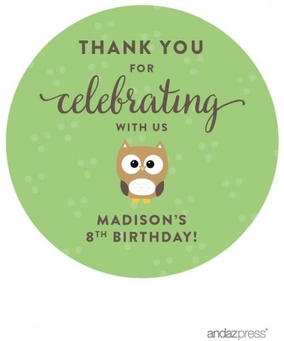 Personalized Birthday and Baby Shower Round Circle Labels Stickers- Thank You for Celebrating with Us- Woodland Owl- 40-Pack-...
