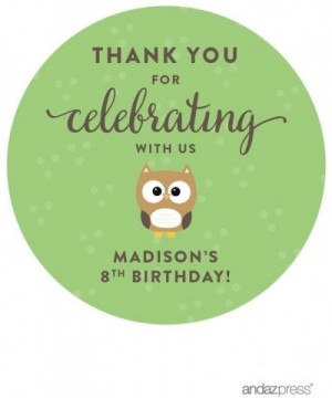 Personalized Birthday and Baby Shower Round Circle Labels Stickers- Thank You for Celebrating with Us- Woodland Owl- 40-Pack-...