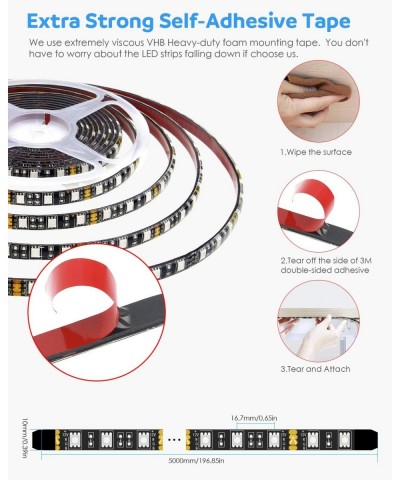 RGB LED Strip Lights 5050 300 SMD Waterproof Black PCB 16.4ft Flexible LED Tape Light 60 LEDs/M 5M Rope Lights Enhance to VHB...