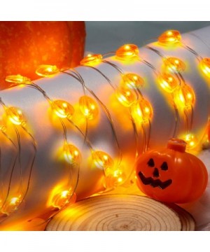 16.4 Ft 50 LED Pumpkin String Lights Battery Powered Orange Lights Decorative Halloween 3D Pumpkin LED String Lights for Hall...