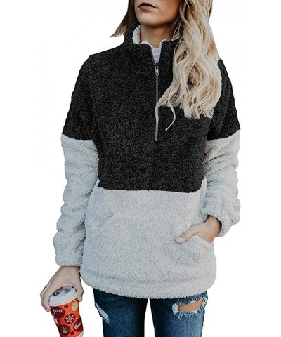 Womens Pullover Sweatshirt Athletic-Women's Casual Long Sleeves Stand Collar Plaid Flannel Buttons Pockets Fleece Pullover - ...