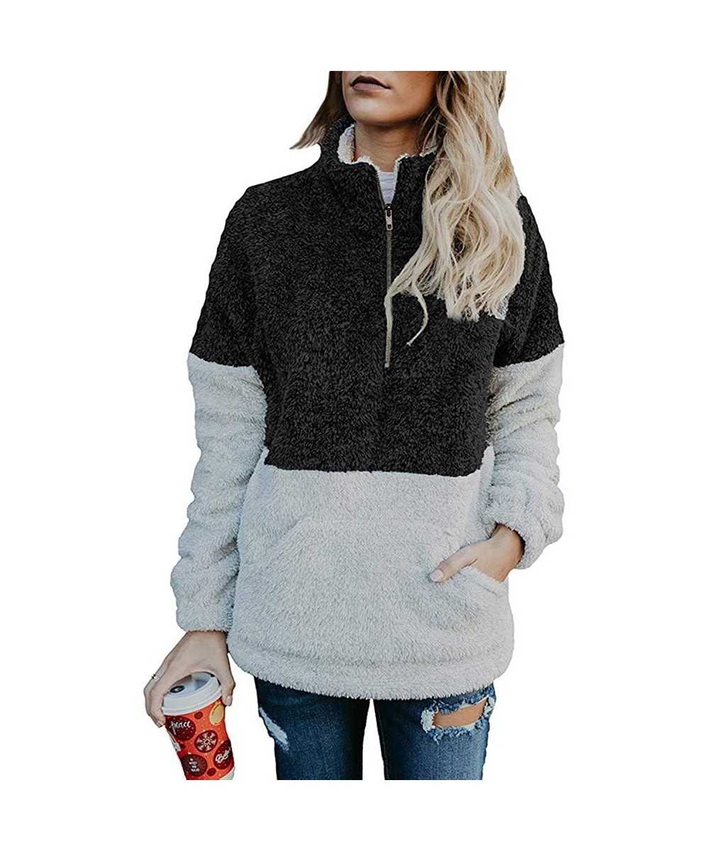Womens Pullover Sweatshirt Athletic-Women's Casual Long Sleeves Stand Collar Plaid Flannel Buttons Pockets Fleece Pullover - ...