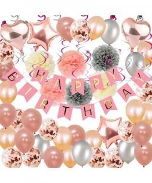 Birthday Decorations- Happy Birthday Party Decoration Kit Rose Gold Confetti Balloons 71pcs Swirl Champagne Decorations with ...