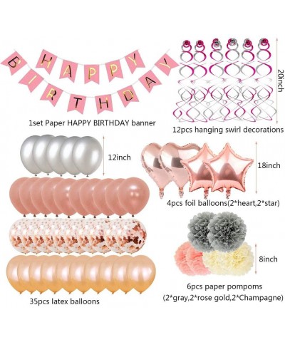 Birthday Decorations- Happy Birthday Party Decoration Kit Rose Gold Confetti Balloons 71pcs Swirl Champagne Decorations with ...