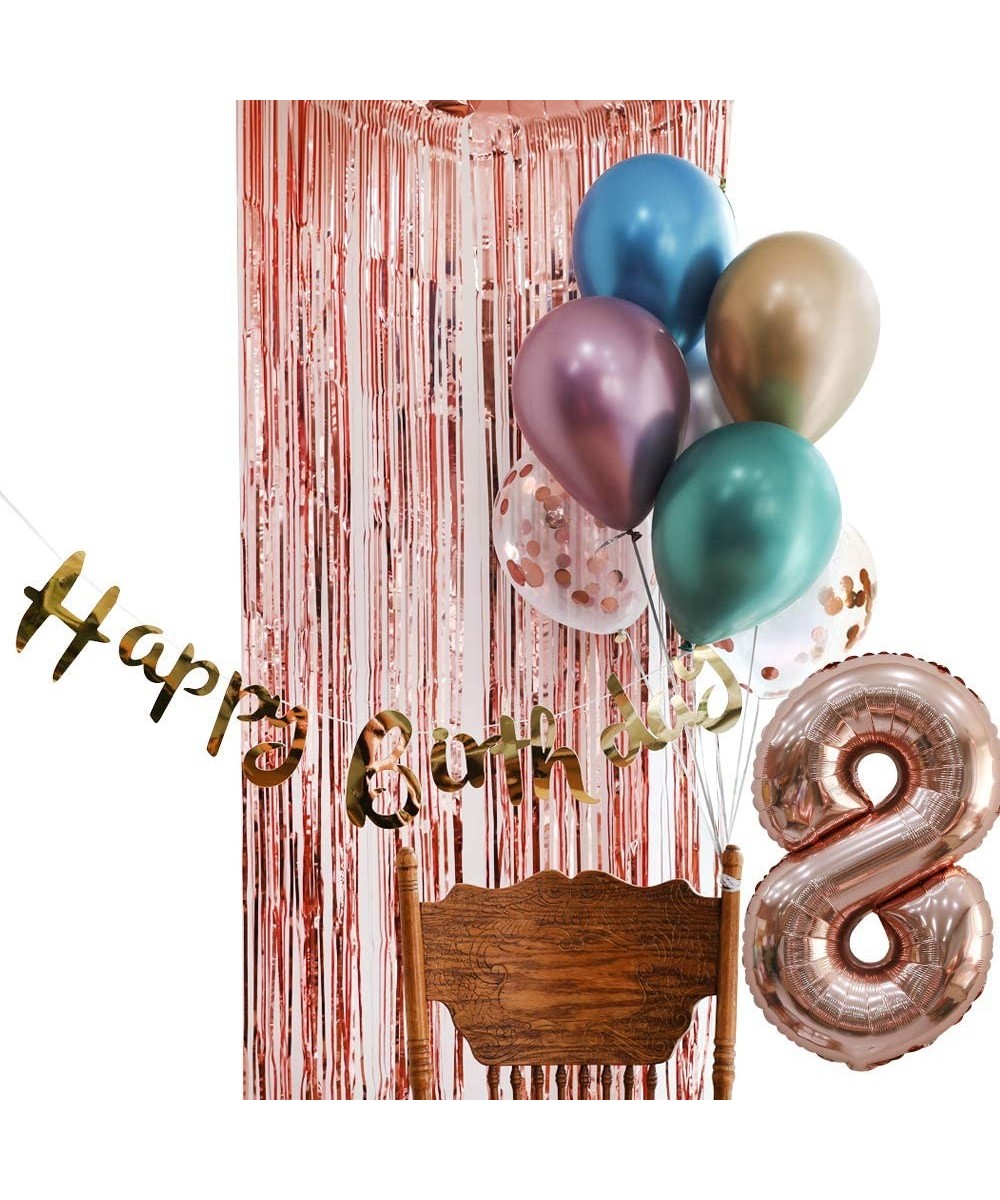 4Psc Metal Chrome Number balloon 8 rose gold Birthday Decorations Set 8th birthday decorations for Women happy birthday banne...
