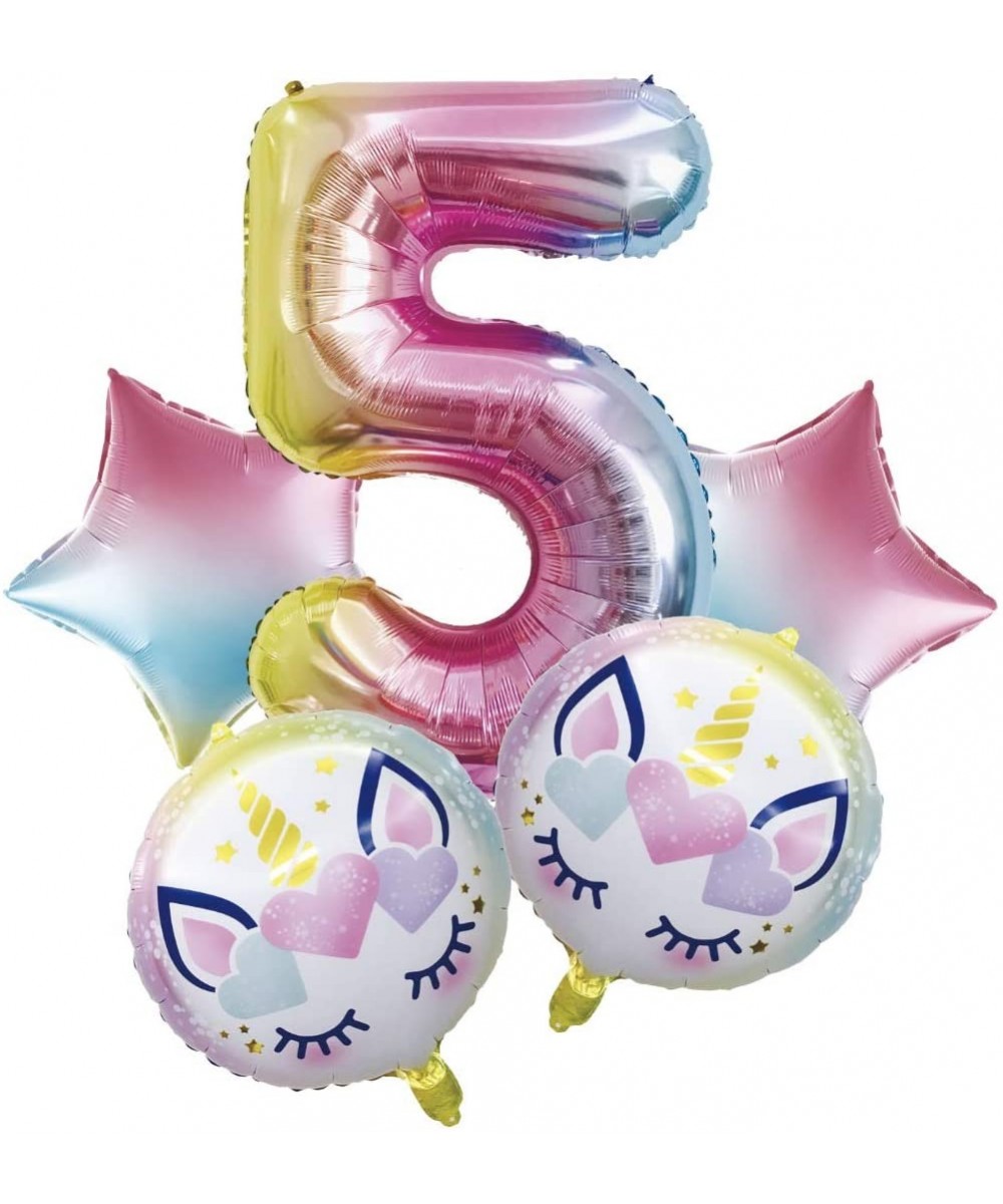 32 inch Large Unicorn Rainbow Number Balloon Set and 2 Star Foil Balloons 2 Unicorn Round Foil Balloons for Kids Corlorful Bi...