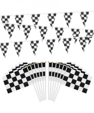 32ft Checkered Black and White Pennant Banner Racing Flags- and 30pcs Checkered Flags with Plastic Stick (8x5.5 Inch) - CY18L...