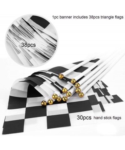 32ft Checkered Black and White Pennant Banner Racing Flags- and 30pcs Checkered Flags with Plastic Stick (8x5.5 Inch) - CY18L...