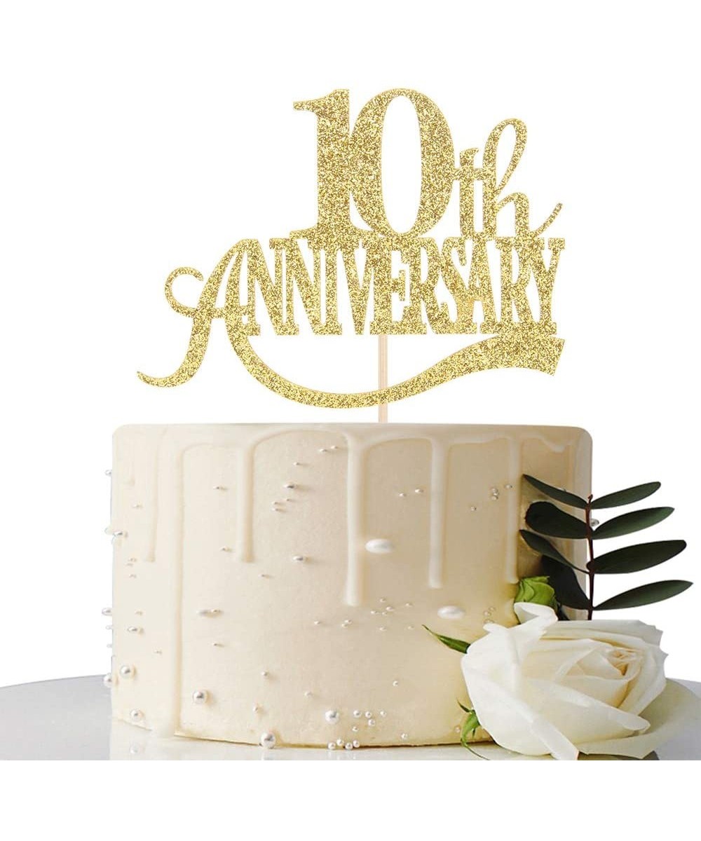Gold Glitter 10th Anniversary Cake Topper - for 10th Wedding Anniversary / 10th Anniversary Party / 10th Birthday Party Decor...