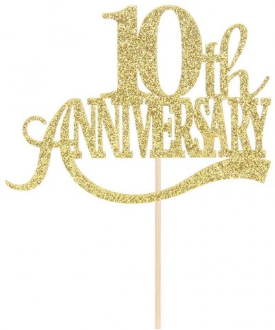 Gold Glitter 10th Anniversary Cake Topper - for 10th Wedding Anniversary / 10th Anniversary Party / 10th Birthday Party Decor...