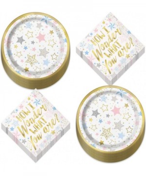 Twinkle Little Star Metallic Party Supplies - Shiny Gold Star Paper Dessert Plates & How I Wonder Beverage Napkins (Serves 16...