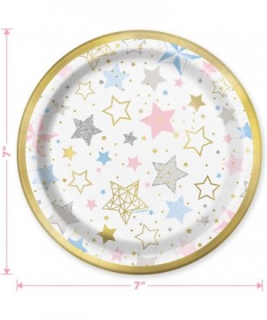 Twinkle Little Star Metallic Party Supplies - Shiny Gold Star Paper Dessert Plates & How I Wonder Beverage Napkins (Serves 16...