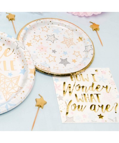 Twinkle Little Star Metallic Party Supplies - Shiny Gold Star Paper Dessert Plates & How I Wonder Beverage Napkins (Serves 16...