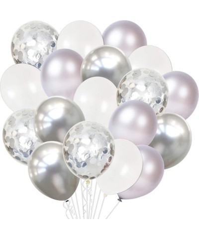Silver- Chrome- White and Confetti Balloons Set - Large- 60 Pack - Silver Balloon Arches Kit - Chrome Silver Balloons Arch Ga...